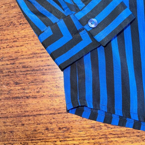 Monki Black & Blue Striped Long Sleeve Blouse - Picture 7 of 7